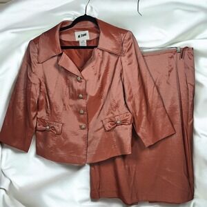 ML Studio Skirt Suit Set‎ Womens 16 Copper Brown Blazer Jacket Dressy Career